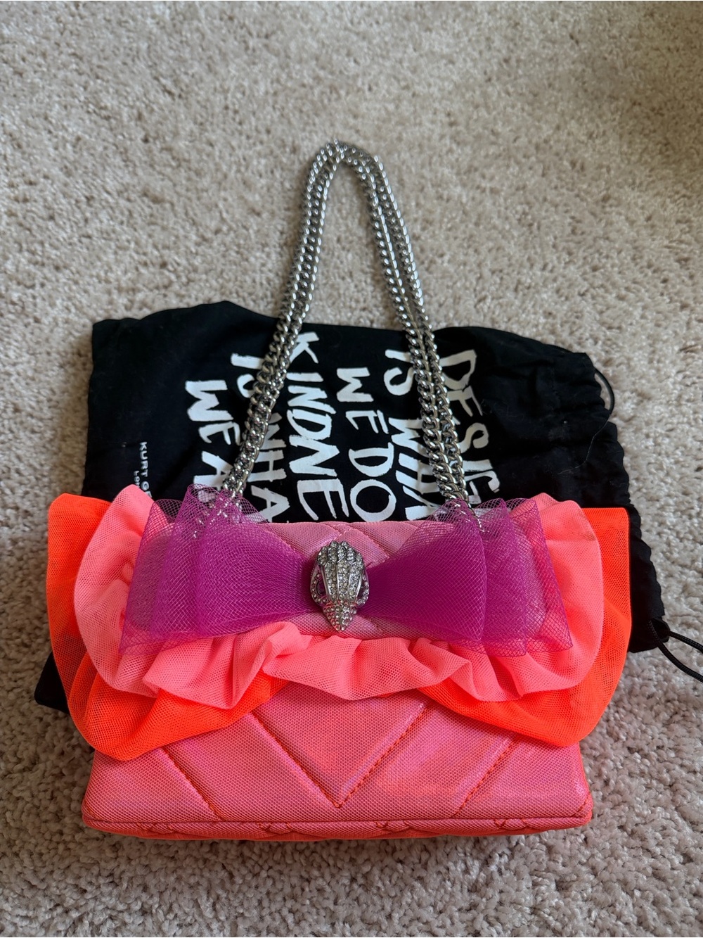 Kurt Geiger The Kensington Pink & Neon Orange Ruffle Chain-Handle Shoulder Bag